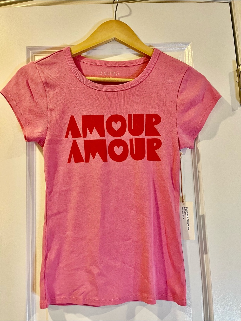 Z Supply Pink 'Amour Amour' Baby Tee- small